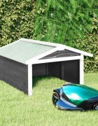 vidaXL Гараж за роботизирана косачка 72x87x50 см сиво и бяло чам