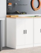 vidaXL Гаражен шкаф за съхранение бял 60x51x85 см бор масив