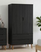 vidaXL Гардероб MOLDE Черно 90 x 55 x 175 см Масивна борова дървесина
