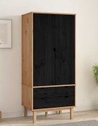 vidaXL Гардероб OTTA Черно 765 x 53 x 172 см Масивна борова дървесина