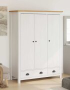 vidaXL Гардероб с 3 врати Hill бял 127x50x170 см борово дърво масив