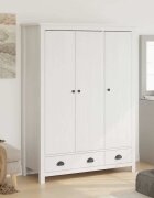 vidaXL Гардероб с 3 врати Hill бял 127x50x170 см борово дърво масив