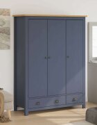vidaXL Гардероб с 3 врати Hill сив 127x50x170 см борово дърво масив