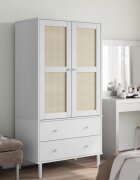 vidaXL Гардероб "SENJA" ратанова визия бял 90x55x175 см бор масив
