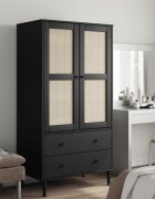 vidaXL Гардероб "SENJA" ратанова визия черен 90x55x175 см бор масив