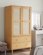 vidaXL Гардероб "SENJA" ратанова визия кафяв 90x55x175 см бор масив