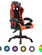 vidaXL Геймърски стол RGB LED оранжево/черно изкуствена кожа