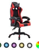 vidaXL Геймърски стол RGB LED осветление червено/черно изкуствена кожа
