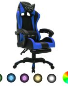 vidaXL Геймърски стол RGB LED осветление синьо/черно изкуствена кожа