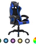 vidaXL Геймърски стол RGB LED осветление синьо/черно изкуствена кожа