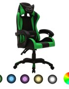 vidaXL Геймърски стол RGB LED осветление зелено/черно изкуствена кожа