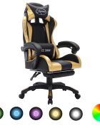 vidaXL Геймърски стол RGB LED златисто/черно изкуствена кожа