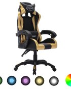 vidaXL Геймърски стол RGB LED златисто/черно изкуствена кожа