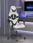 vidaXL Гейминг стол бяло и черно изкуствена кожа