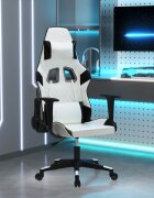vidaXL Гейминг стол бяло и черно изкуствена кожа