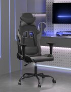 vidaXL Гейминг стол черно и сиво изкуствена кожа