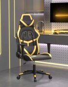 vidaXL Гейминг стол черно и златисто изкуствена кожа