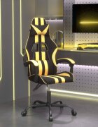 vidaXL Гейминг стол черно и златисто изкуствена кожа