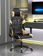 vidaXL Гейминг стол черно и златисто изкуствена кожа