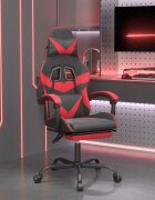 vidaXL Гейминг стол с опора черно и червено изкуствена кожа
