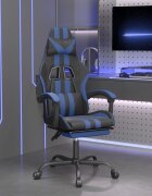 vidaXL Гейминг стол с опора черно и синьо изкуствена кожа