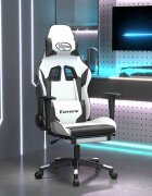 vidaXL Гейминг стол с опора за крака бяло и черно изкуствена кожа