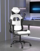 vidaXL Гейминг стол с опора за крака бяло и черно изкуствена кожа