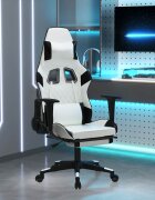 vidaXL Гейминг стол с опора за крака бяло и черно изкуствена кожа