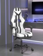 vidaXL Гейминг стол с опора за крака бяло и черно изкуствена кожа