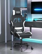 vidaXL Гейминг стол с опора за крака черно и Бял плат
