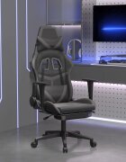 vidaXL Гейминг стол с опора за крака черно и cиво изкуствена кожа