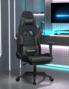vidaXL Гейминг стол с опора за крака черно и cиво изкуствена кожа