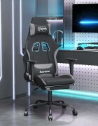 vidaXL Гейминг стол с опора за крака черно и cветлосив плат