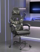 vidaXL Гейминг стол с опора за крака черно и камуфлаж изкуствена кожа