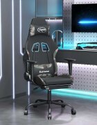 vidaXL Гейминг стол с опора за крака черно и камуфлаж плат