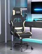 vidaXL Гейминг стол с опора за крака черно и кремаво плат