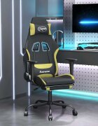 vidaXL Гейминг стол с опора за крака черно и светлозелено плат