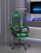vidaXL Гейминг стол с опора за крака черно и зелено изкуствена кожа