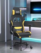 vidaXL Гейминг стол с опора за крака черно и жълто плат