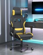 vidaXL Гейминг стол с опора за крака черно и жълто плат
