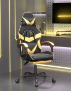 vidaXL Гейминг стол с опора за крака черно и златисто изкуствена кожа