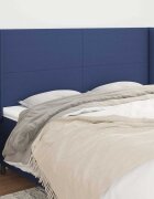 vidaXL Горна табла за легло с уши синя 163x16x118/128 см плат