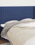 vidaXL Горна табла за легло с уши синя 183x16x118/128 см плат