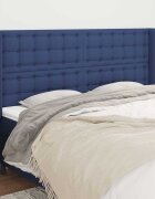 vidaXL Горна табла за легло с уши синя 183x16x118/128 см плат