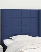 vidaXL Горна табла за легло с уши синя 83x16x118/128 см плат