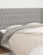 vidaXL Горна табла за легло с уши светлосива 203x16x118/128 см плат