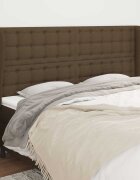 vidaXL Горна табла за легло с уши тъмнокафява 163x23x118/128см плат