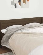 vidaXL Горна табла за легло с уши тъмнокафява 183x23x78/88 см плат