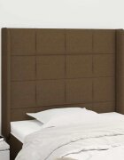 vidaXL Горна табла за легло с уши тъмнокафява103x16x118/128 см плат
