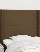 vidaXL Горна табла за легло с уши тъмнокафява103x16x118/128 см плат